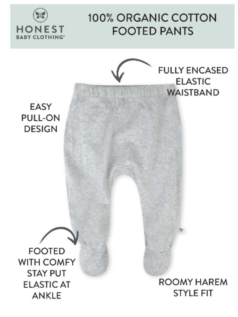 2-Pack HAREM 1 grey & 1 white pair pull on Organic Cotton Footed Baby Pants